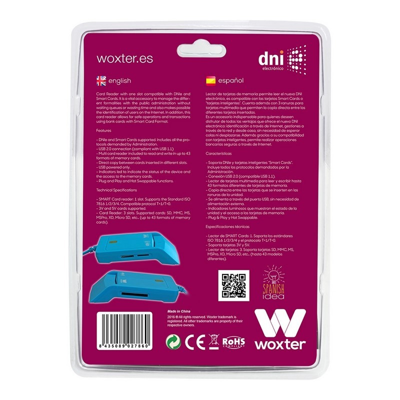 Woxter Lector DNI Electrónico - USB, Compatible con DNI 3,0, Tarjetas  Inteligentes, Compatible con Windows y MAC