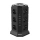 TESSAN Torre vertical 12 Shukos + 5 puertos USB - Protección sobrecarga - Interruptor encendido/apagado 2M NEGRO