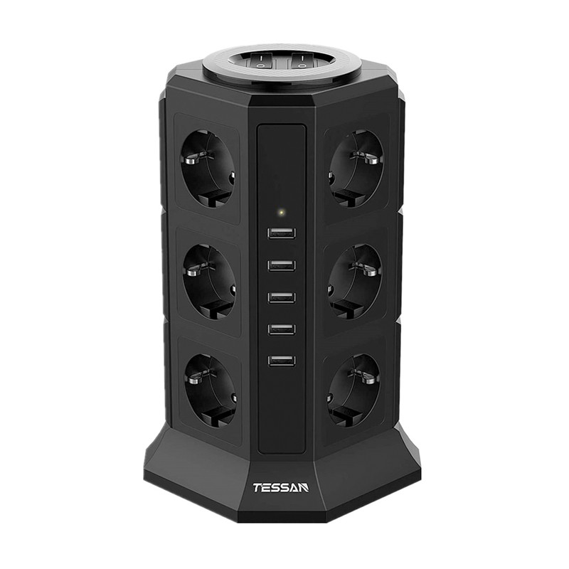 TESSAN Torre vertical 12 Shukos + 5 puertos USB - Protección